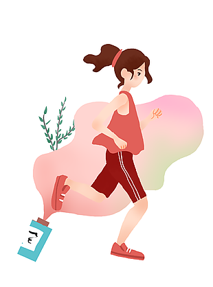 卡通插画风女孩跑步健身素材设计
