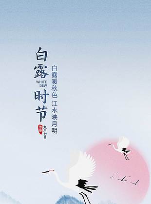 江水映月明白露节日质感海报下载