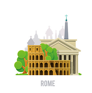 世界建筑罗马城市地标景点元素插画