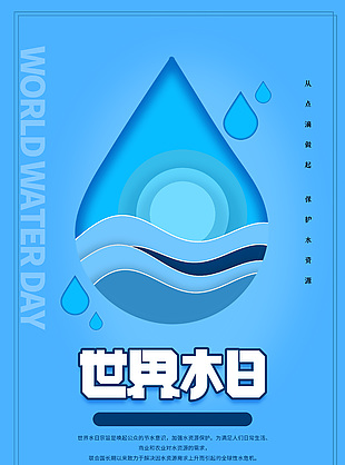 蓝色环保节水公益海报