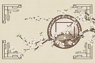 新中式花鸟素材壁画