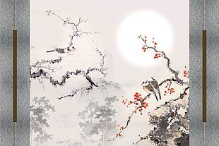 新中式梅花装饰画背景素材