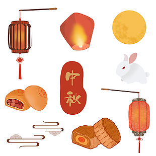 个性简约中式手绘灯笼中秋节元素设计