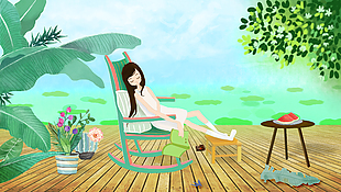 夏日时光悠闲躺椅插画背景