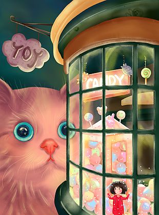 猫咪卡通趣味性背景插画