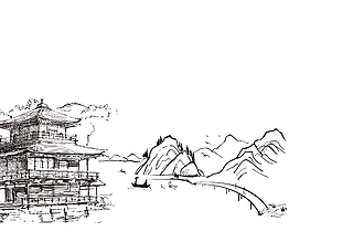 水墨线描山水背景图设计