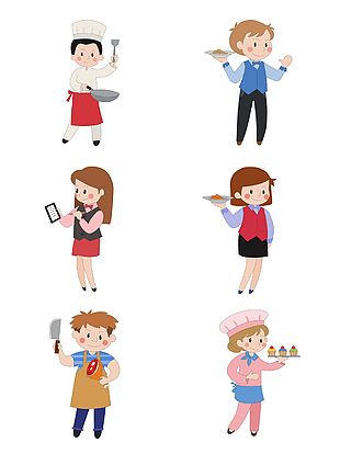 个性精美时尚卡通插画风厨师组素材设计
