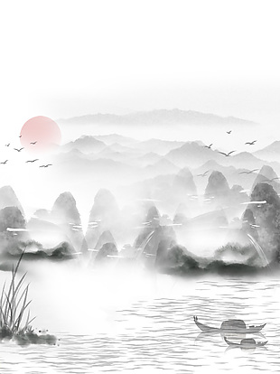 中式国风山水画背景图设计