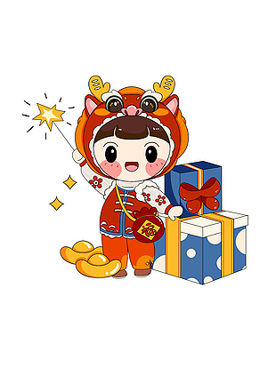龙年萌萌哒卡通新年形象插画设计