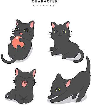 可爱黑色小猫插画设计