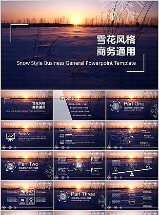 唯美雪花风格商务工作汇报通用PPT模板