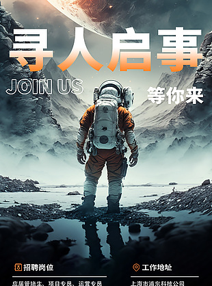 寻人启事等你来宇航员背景招聘海报