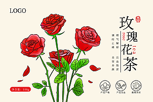 简约素雅手绘玫瑰花茶包装样机图下载