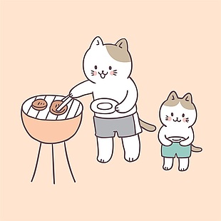 可爱小猫烧烤插画设计