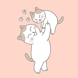 浅粉色可爱猫咪插画