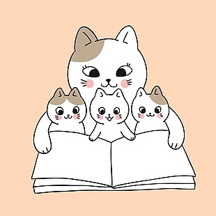 小猫看书插画设计