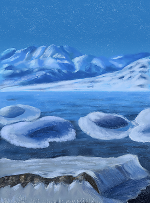 蓝色个性油画风冬季雪山H5背景图设计