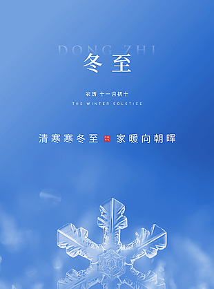 清寒寒冬至雪花元素简约节气海报