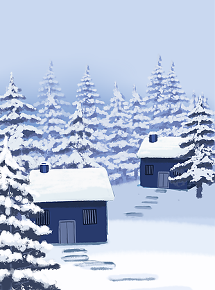 简约手绘风冬天小屋雪景H5背景图设计