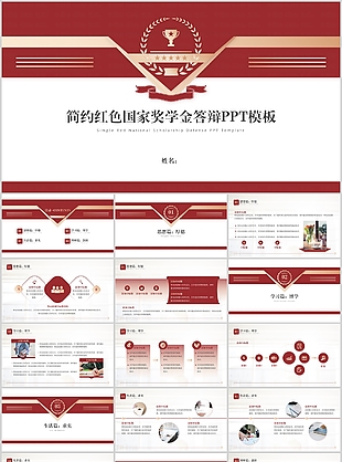 简约红色国家奖学金申请答辩PPT模板