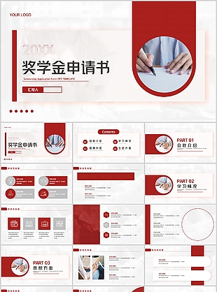 红色简约国家奖学金申请书PPT模板