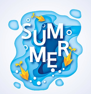 夏日summer剪纸风素材