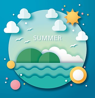 夏季美景创意剪纸风