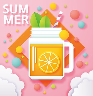 夏日冰饮假日剪纸插画海报