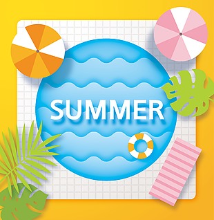 夏日沙滩游泳素材插画