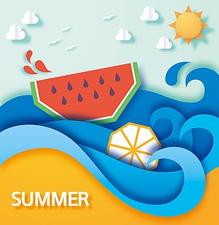 夏日剪纸海洋浪花素材