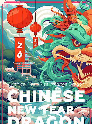 2024威武龙年插画海报