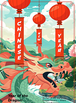 龙年新春插画海报