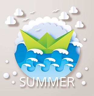 夏日海洋美景素材插画