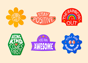 手绘卡通花朵元素贴纸模板