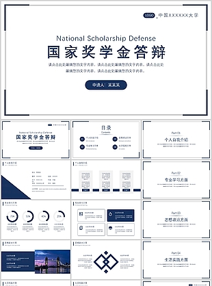 简约实用国家奖学金申请答辩PPT模板