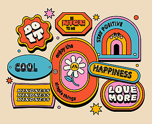 多彩艺术创意卡通贴纸素材