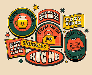 复古潮流多元化贴纸素材