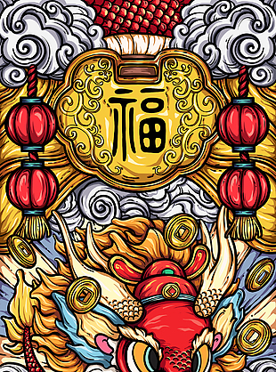 国潮龙年创意质感插画