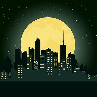 城市夜晚高楼剪影插画
