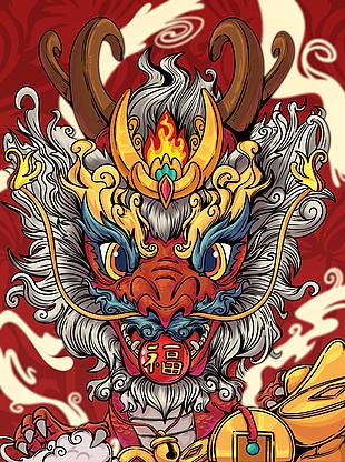 国潮手绘创意质感插画素材