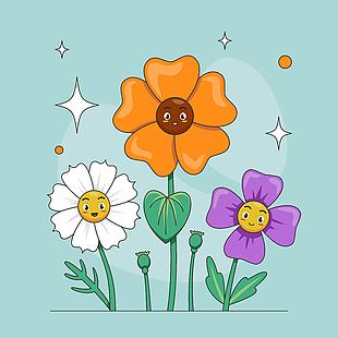 美丽春天花朵绽放插画