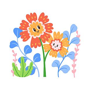 春天美丽花朵绽放插画