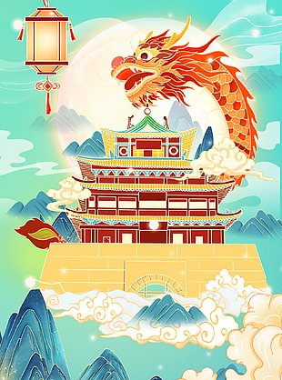 龙年国风复古创意插画素材