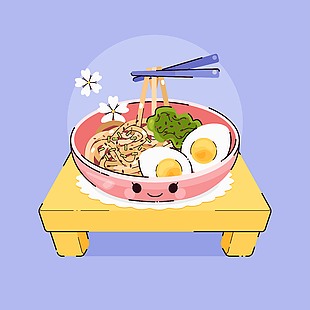 鸡蛋面料理美食插画