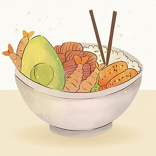 日式海鲜饭料理插画