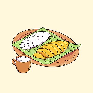 芒果糯米饭卡通插画
