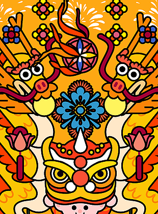 龙年新春国潮创意插画素材