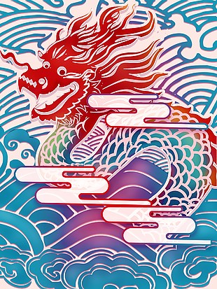 龙年质感趣味插画模板素材
