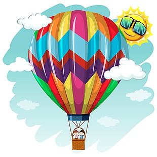 彩色卡通热气球旅行背景