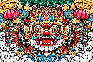 招财进宝迎新春龙年国潮插画